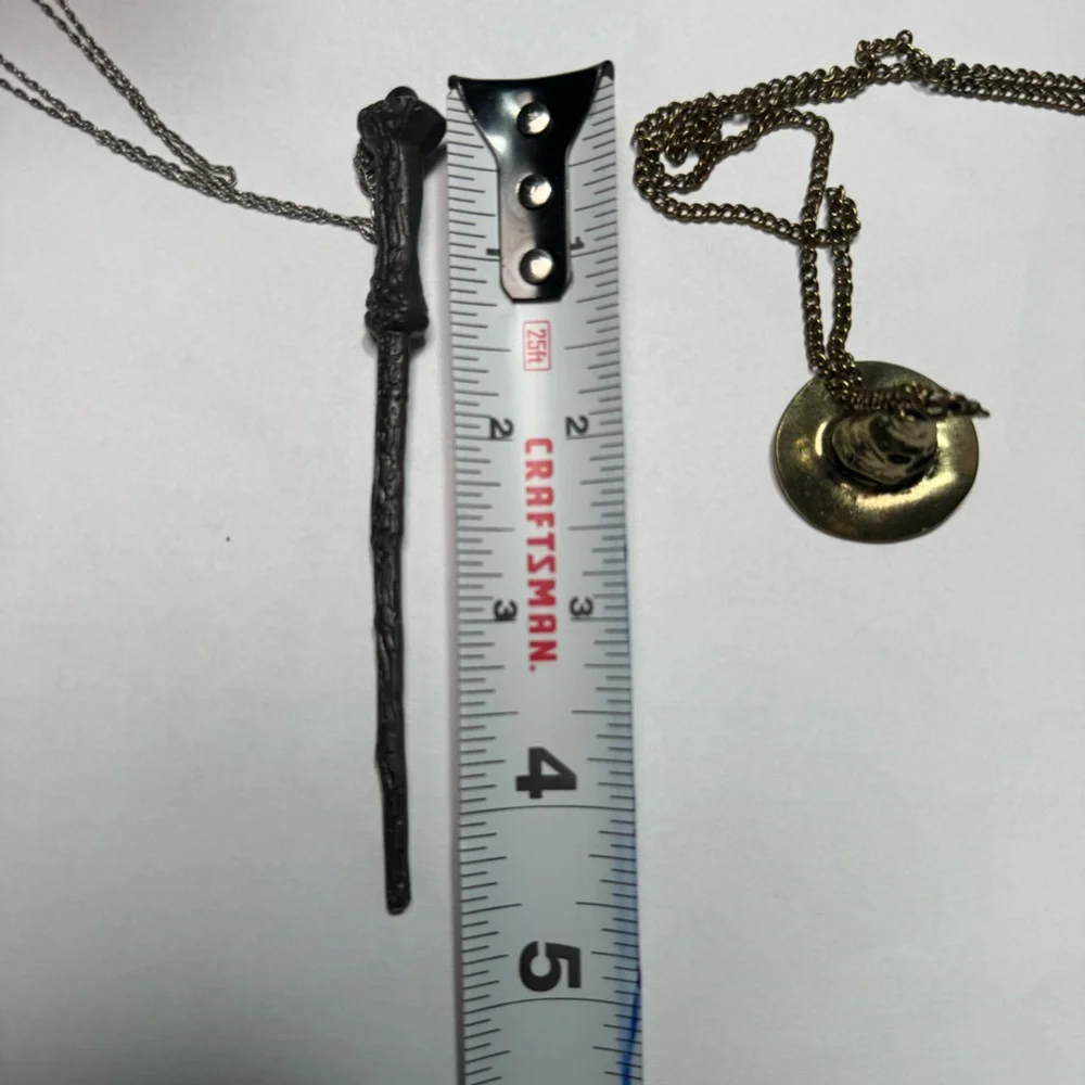 Harry Potter theme Gold and Silver Wand and Hat Necklace‎ Set